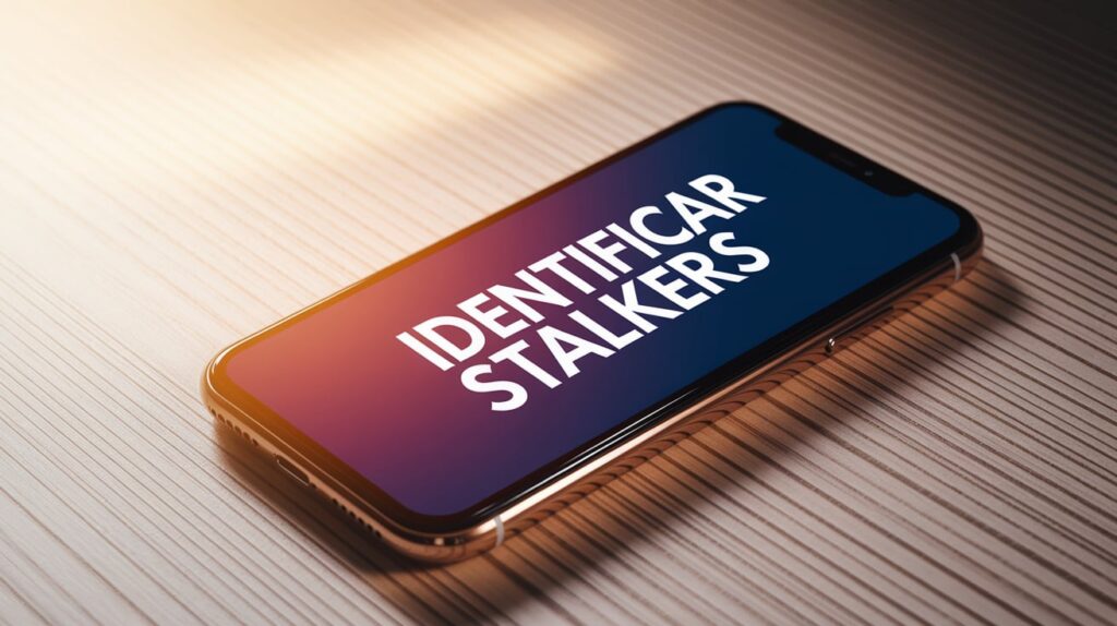 7 Fatos Sobre Instagram Stalker: Descubra Quem Espia Seu Perfil No Instagram 4 Celular com tela exibindo a frase Identificar Stalkers em fundo moderno.
