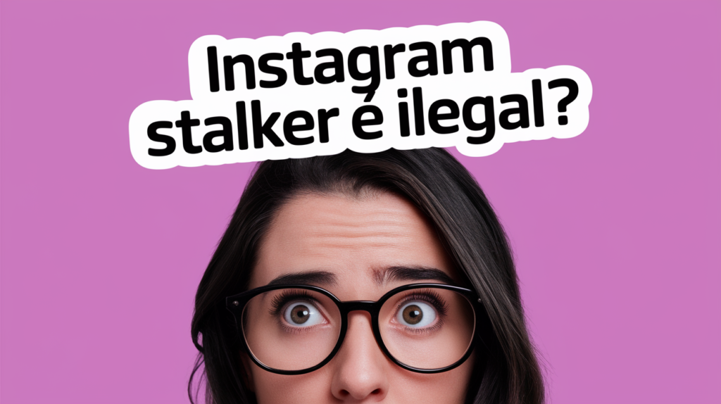 7 Fatos Sobre Instagram Stalker: Descubra Quem Espia Seu Perfil No Instagram 6 Mulher com expressão surpresa e a frase “Instagram stalker é ilegal?” sobre fundo roxo.