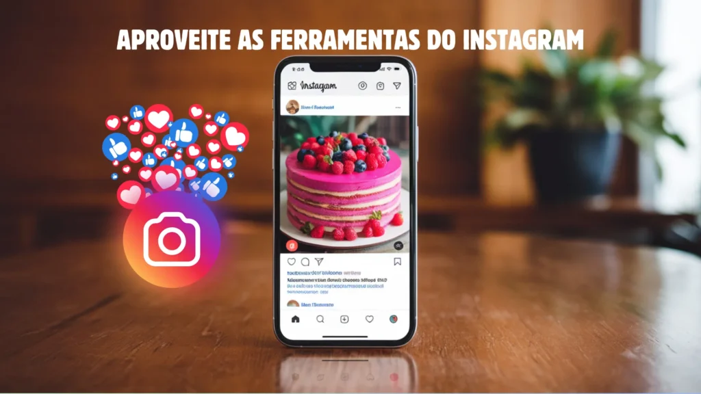7 Dicas Infalíveis Para Conseguir Mais Curtidas Instagram 6 Smartphone exibindo uma postagem no Instagram com notificações de curtidas e interações, destacando o uso das ferramentas da plataforma.