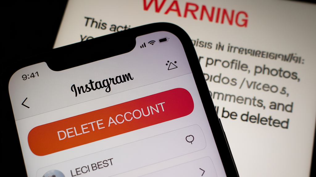 Como Desativar Instagram: Guia Completo Em 7 Passos 4 Pessoa segurando um smartphone com a tela do Instagram aberta, exibindo opções para excluir a conta permanentemente.