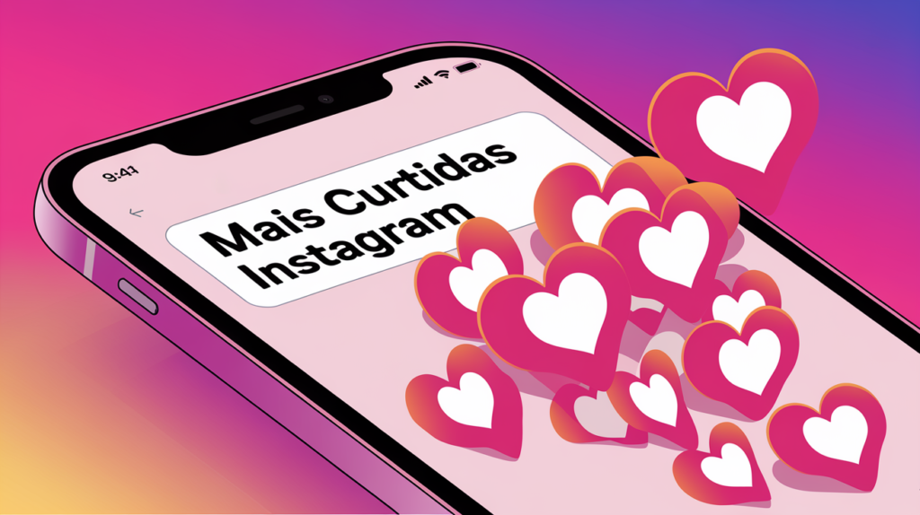 7 Dicas Infalíveis Para Conseguir Mais Curtidas Instagram 1 Ilustração de um smartphone recebendo diversas curtidas no Instagram, simbolizando crescimento no engajamento.