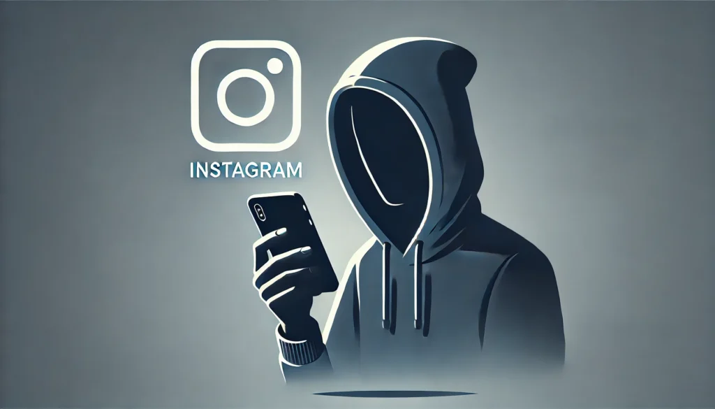 Instagram Anônimo: 5 Maneiras De Como Usar E Visualizar Stories Sem Ser Notado 2 Ilustração minimalista de uma pessoa segurando um smartphone, com rosto oculto e fundo escuro, representando navegação anônima no Instagram.