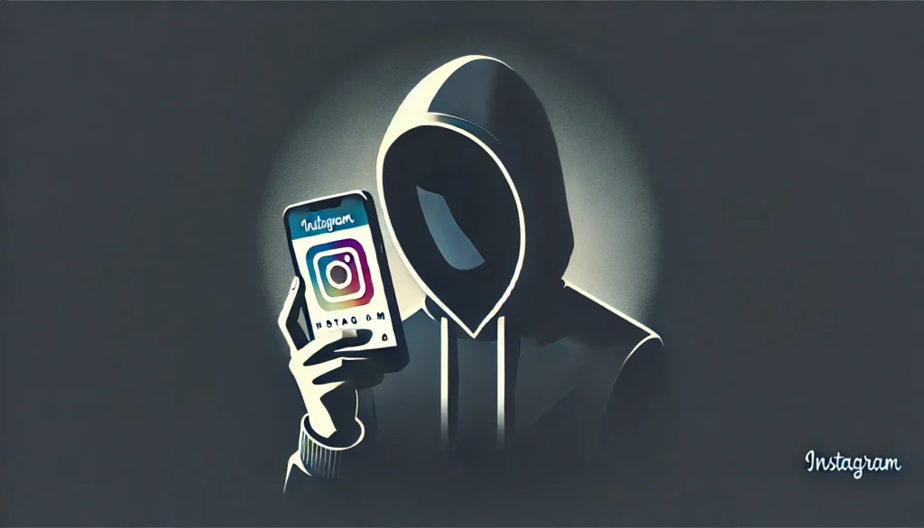 Instagram Anônimo: 5 Maneiras De Como Usar E Visualizar Stories Sem Ser Notado 1 Ilustração minimalista de uma pessoa segurando um smartphone com tela borrada do Instagram, simbolizando Isntagram Anonimo.
