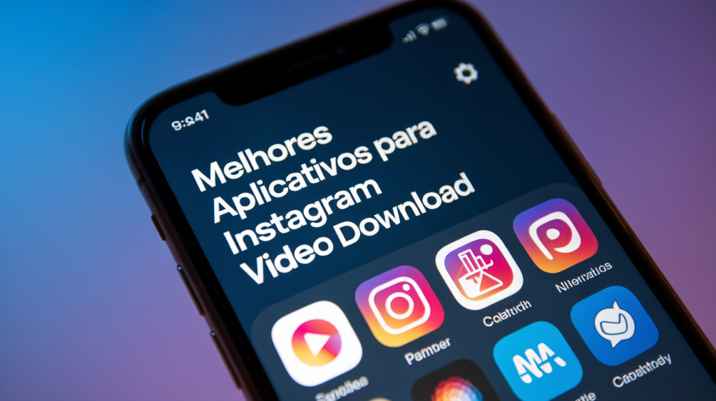 Instagram Video Download: O Guia Completo Para Baixar Vídeos Instagram 4 Smartphone exibindo a tela com o texto 'Melhores Aplicativos para Instagram Video Download' e ícones de apps para baixar vídeos do Instagram.