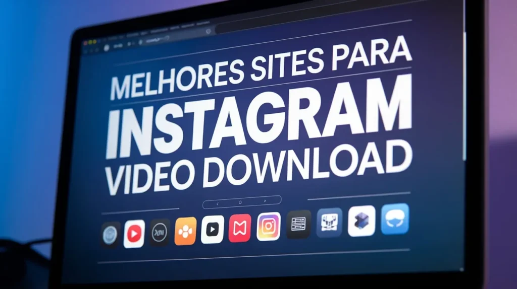 Instagram Video Download: O Guia Completo Para Baixar Vídeos Instagram 3 Tela de computador exibindo a frase 'Melhores sites para Instagram Video Download' com ícones de plataformas para baixar vídeos do Instagram.