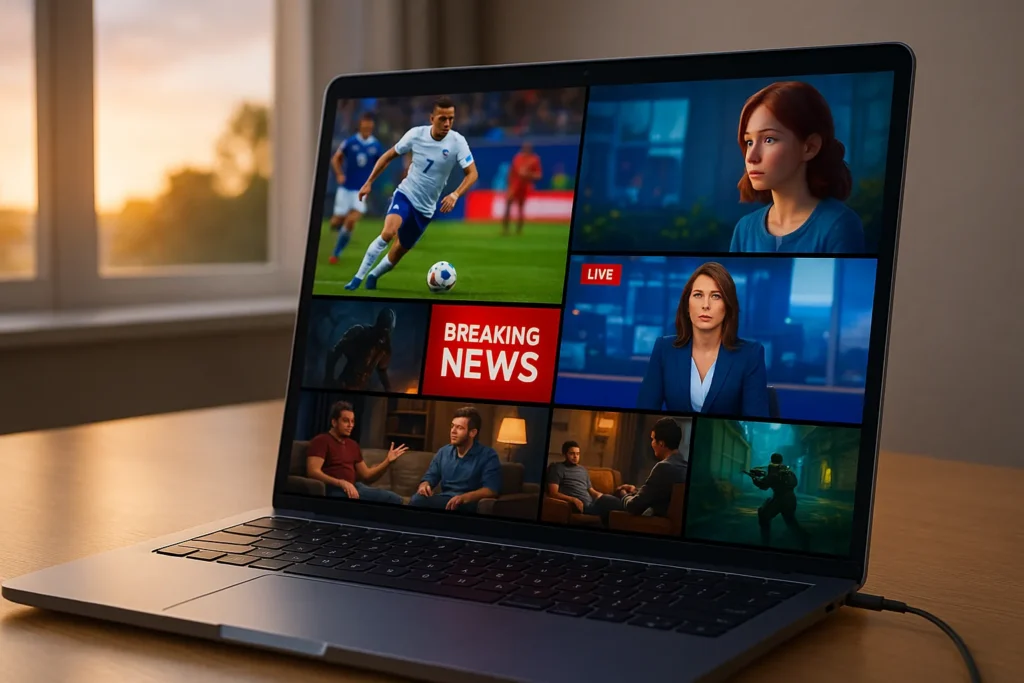 Multicanais Ao Vivo: Guia Completo Para Assistir Tv Online Em 2025 1 Exemplo de Streaming Multicanal ao Vivo em Notebook – Grade de Conteudos 4K