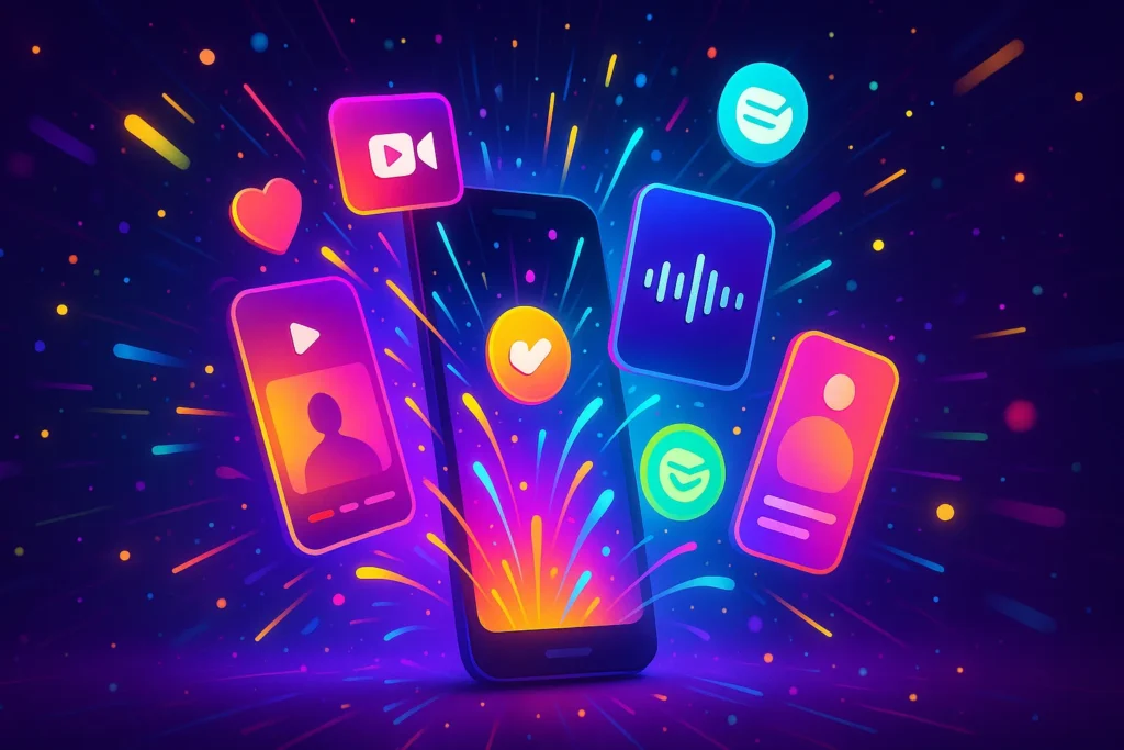 12 Tendências De Redes Sociais Que Estão Transformando O Marketing Digital 1 Conteúdos digitais explodindo de um smartphone: vídeos, podcasts, stories, enquetes e lives