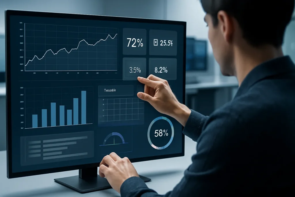 11 Métricas De Redes Sociais Que Realmente Importam Para Seu Negócio 5 Profissional configurando painel digital com indicadores de performance em ambiente moderno
